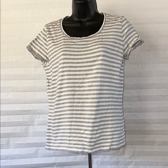 Talbots Women's Gray White Striped Short Sleeve T-Shirt Size M Casual Top - Picture 1 of 4